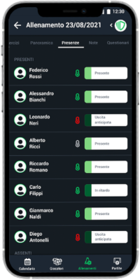 Presenze smartphone registro YouCoachApp Mobile
